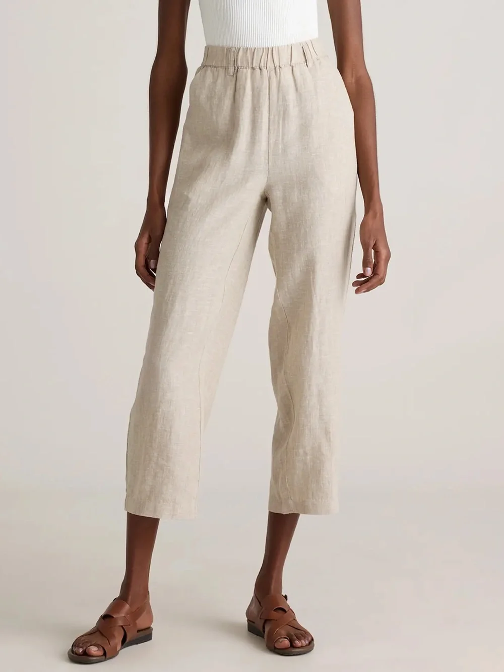 Quince 100% European Linen Pants Flax Beige Small Quiet Luxury Neutral Pull on